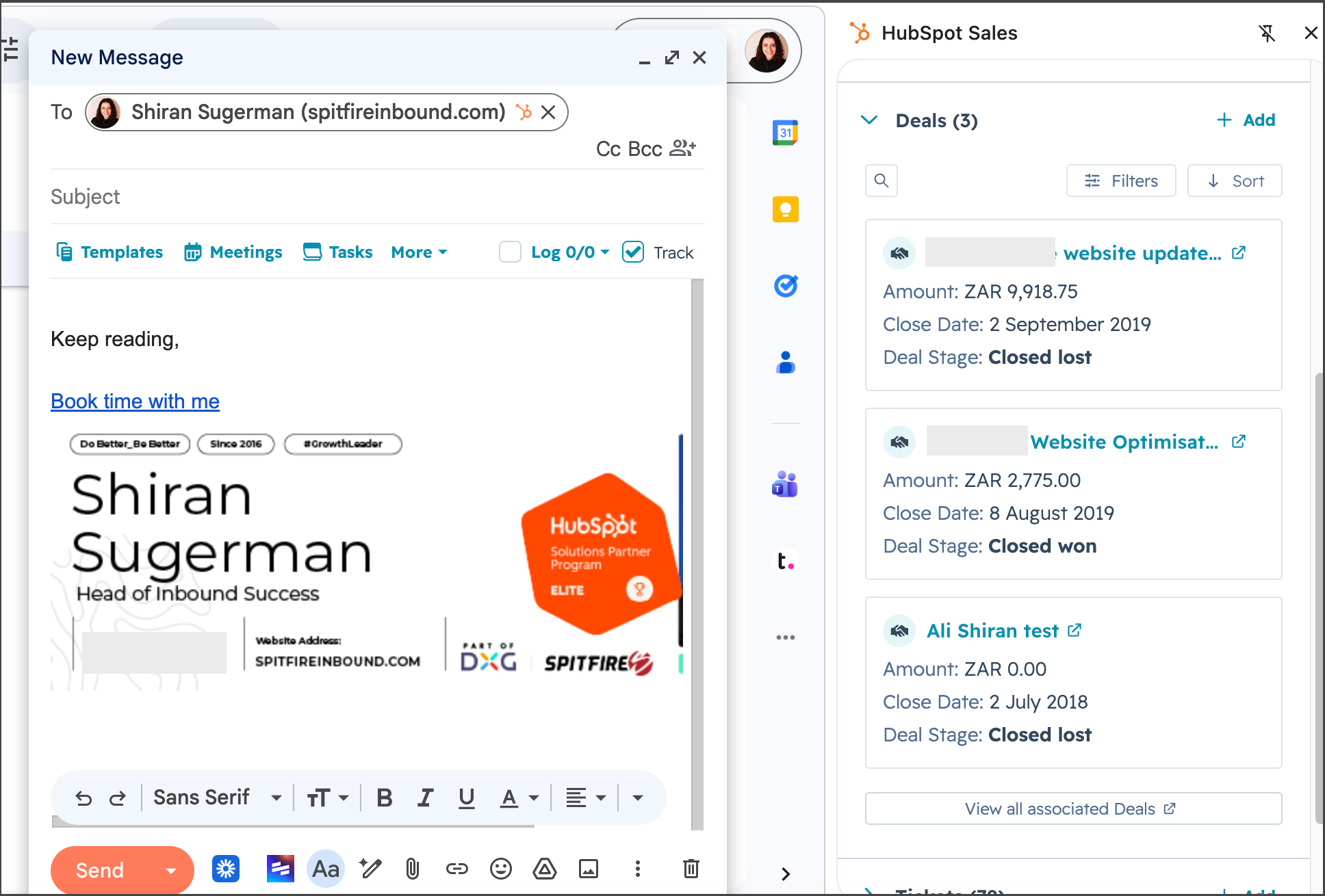 Deal context in Gmail extension