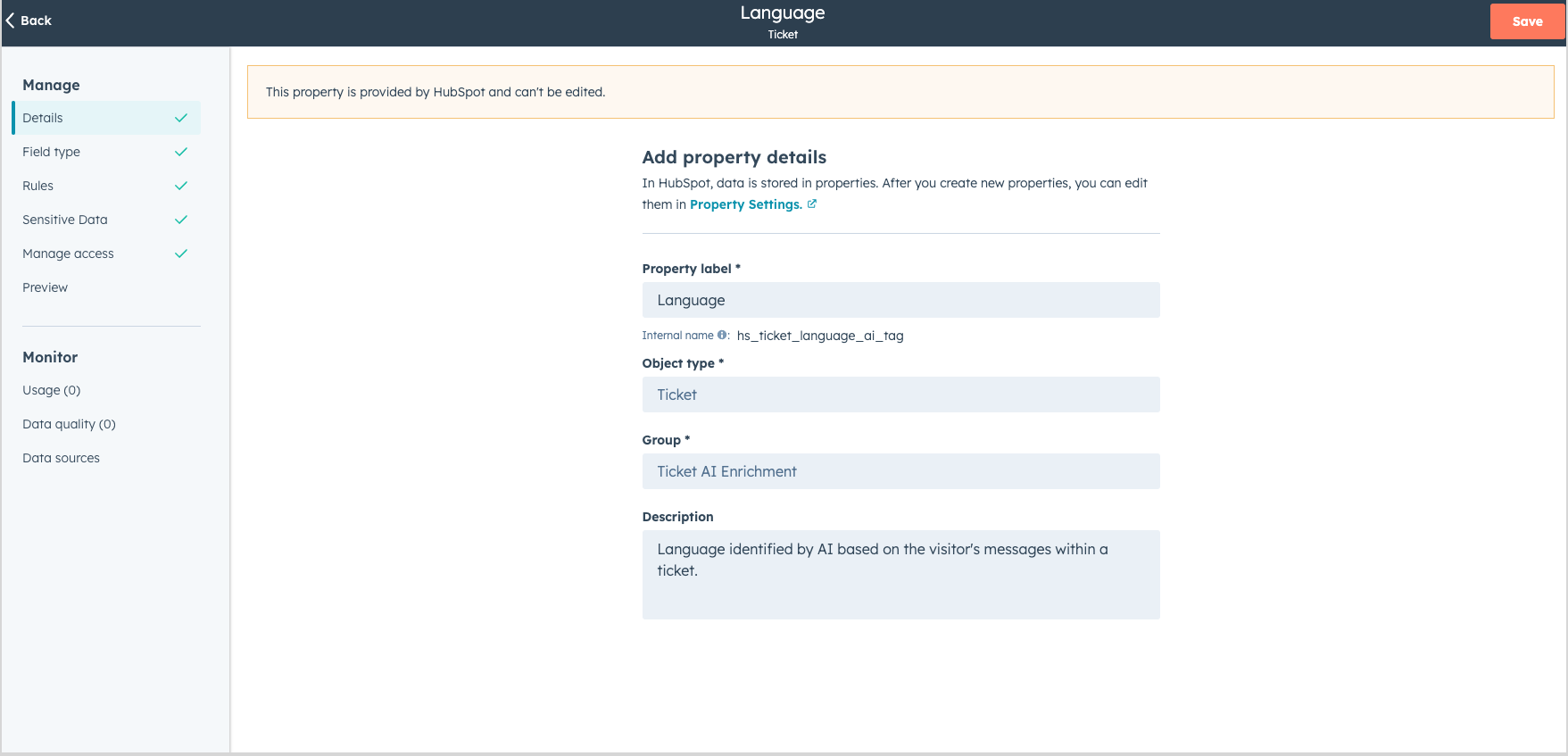 AI-Generated Ticket Language Detection hubspot property