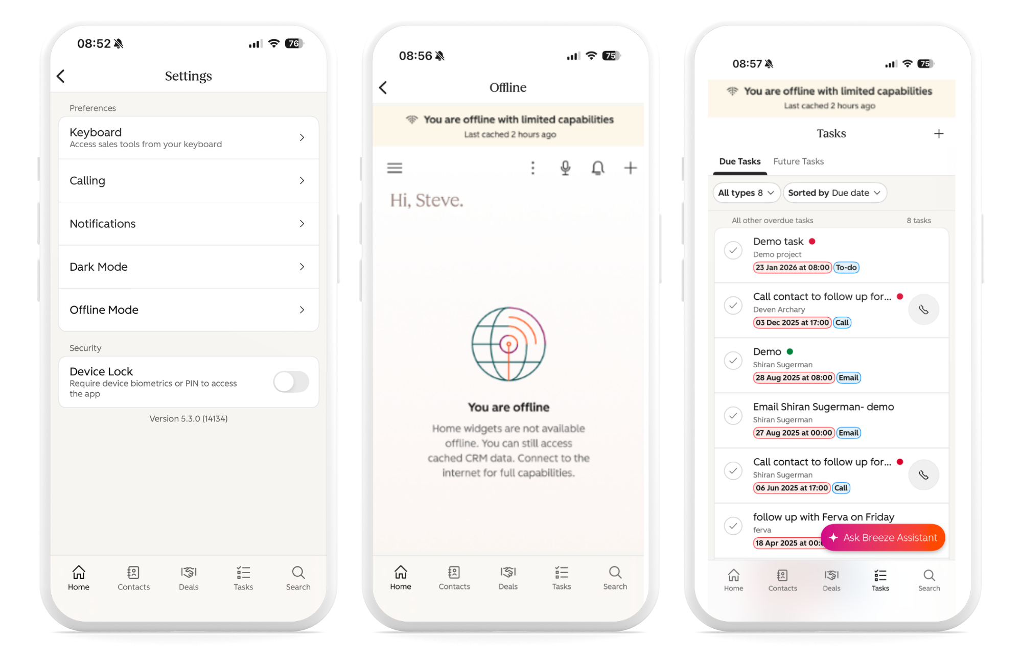 HubSpot mobile app offline