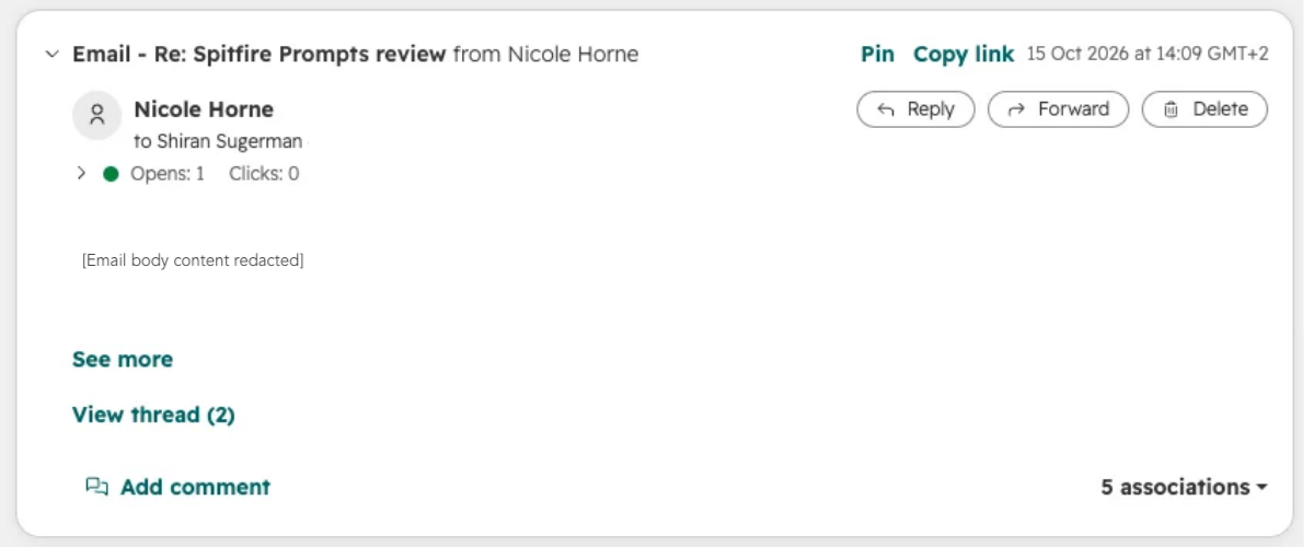 HubSpot redacted content email example