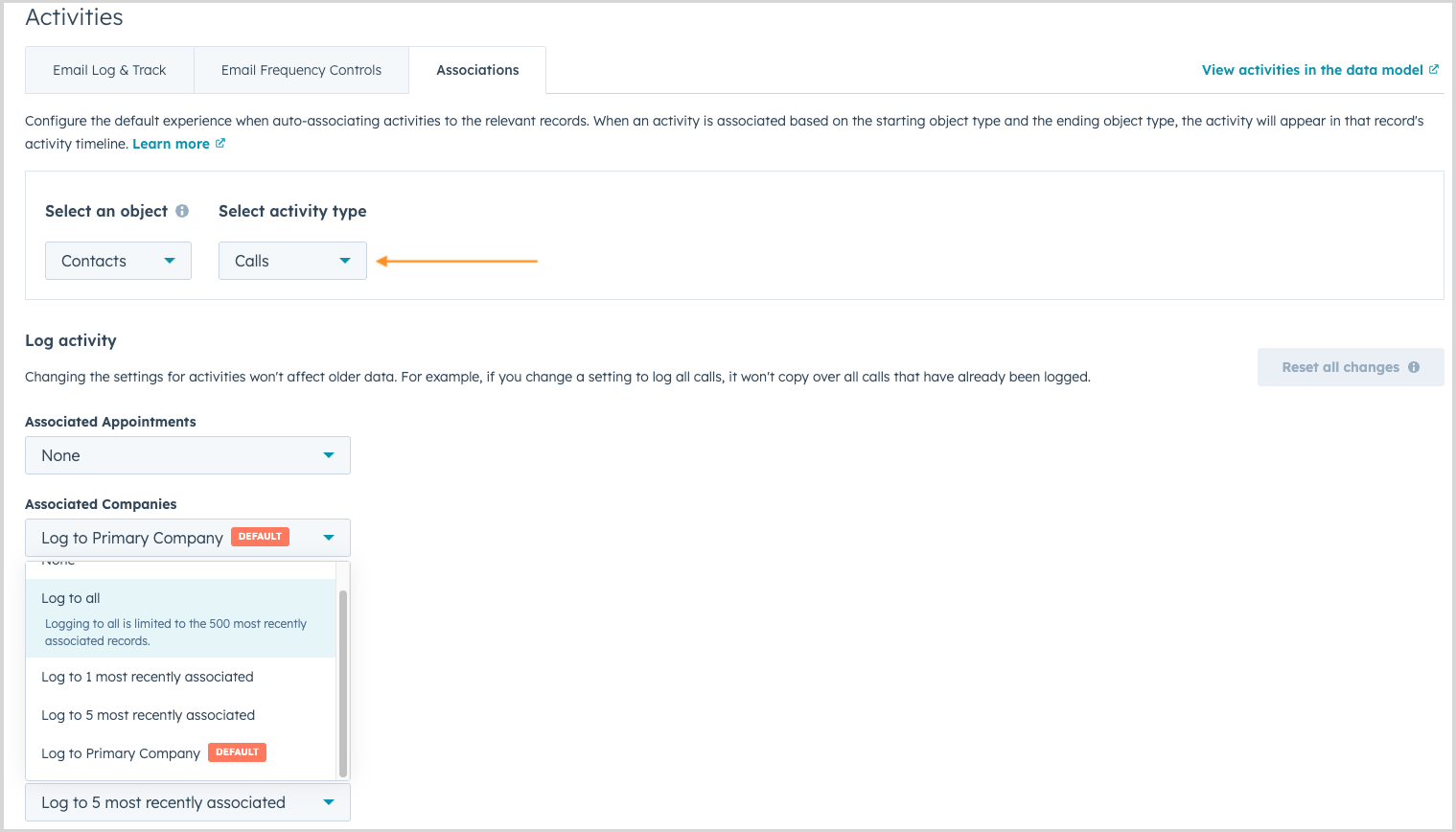 Hubspot activity logging settings