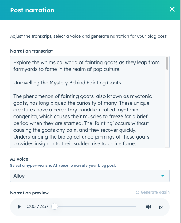 Post narration ai hubspot