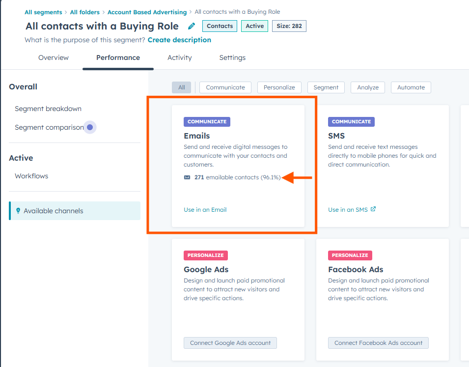 See the number of emailable contacts in Segments