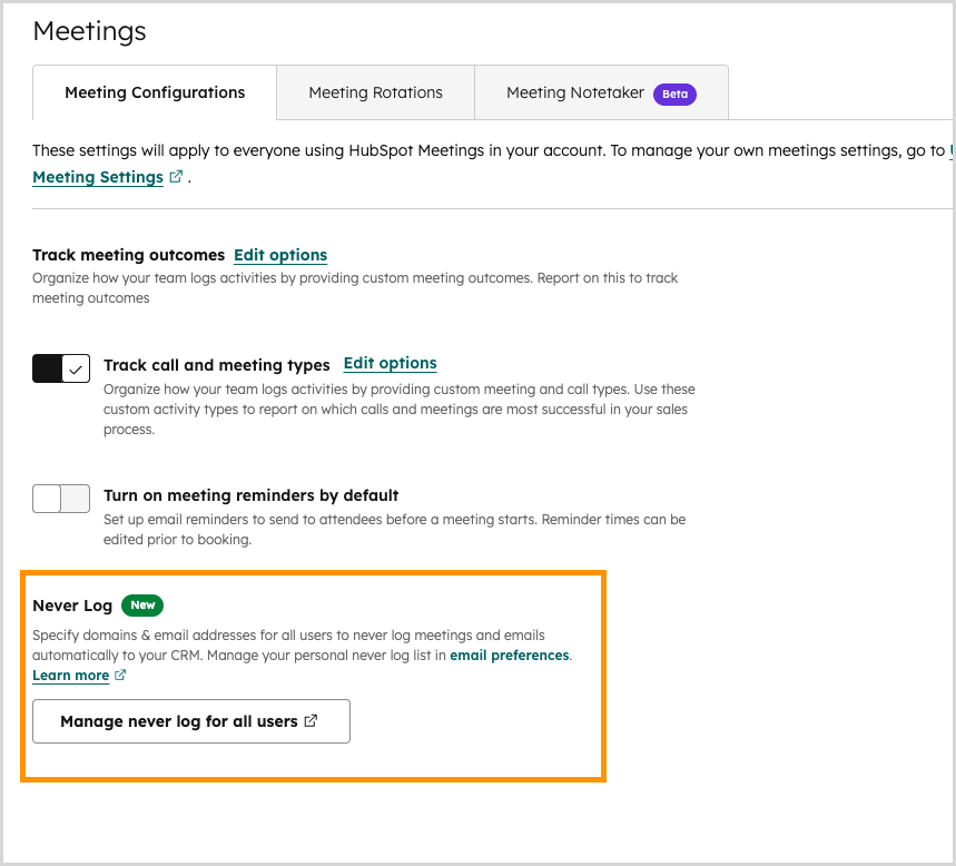 hubspot never log on meetings